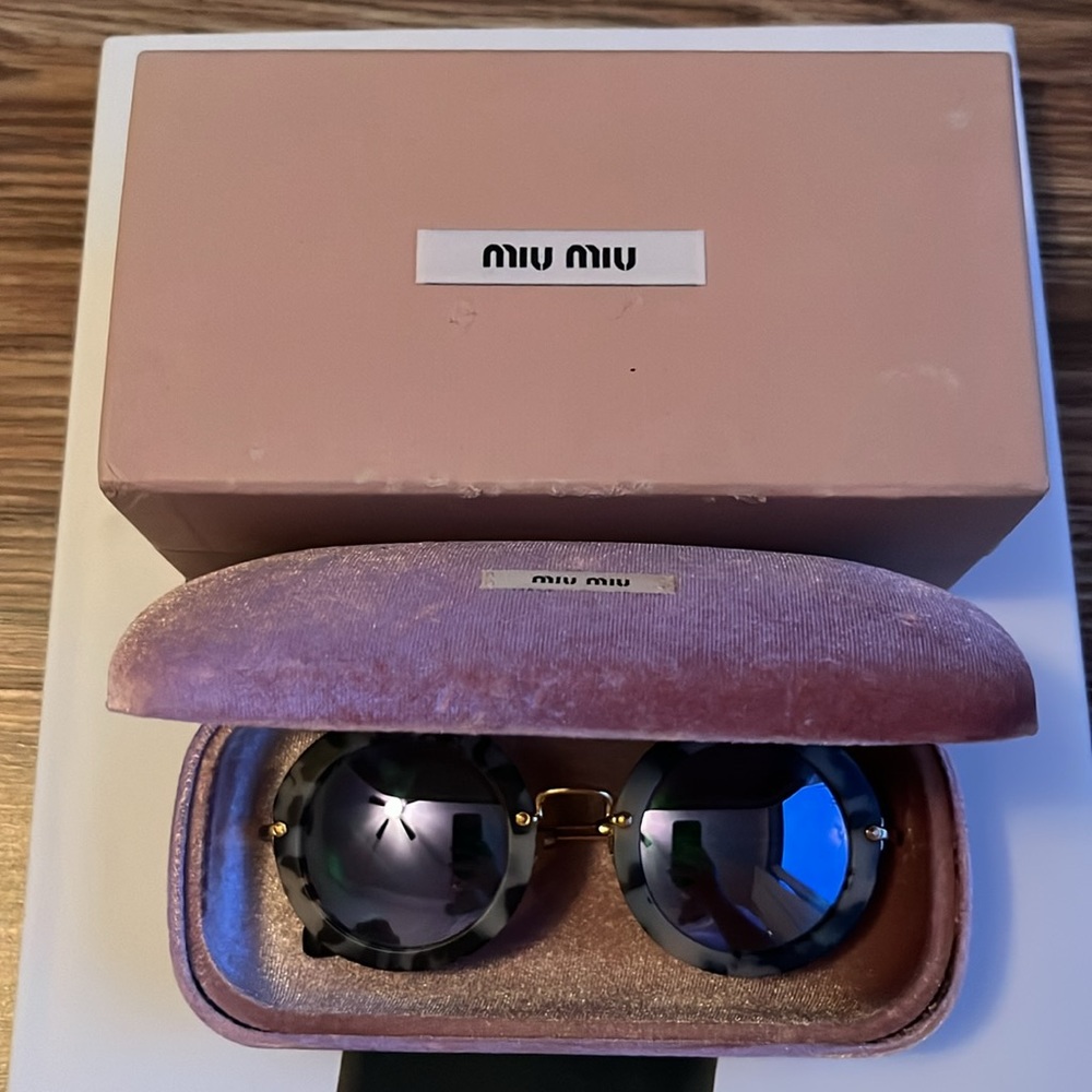 Miu Miu Round Black & White Tortoise Sunglasses - image 6